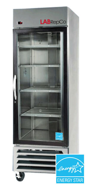 LabRepCo brand model LABL-27-HGSS Futura PLUS+ Series 27 Cu. Ft. Stainless Steel Laboratory Refrigerator with a Hinged Glass Door and energy star certification