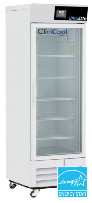 labrepco clinicool ultra elite series glass door medical grade refrigerator with 16 cubic foot capacity and energy star certification