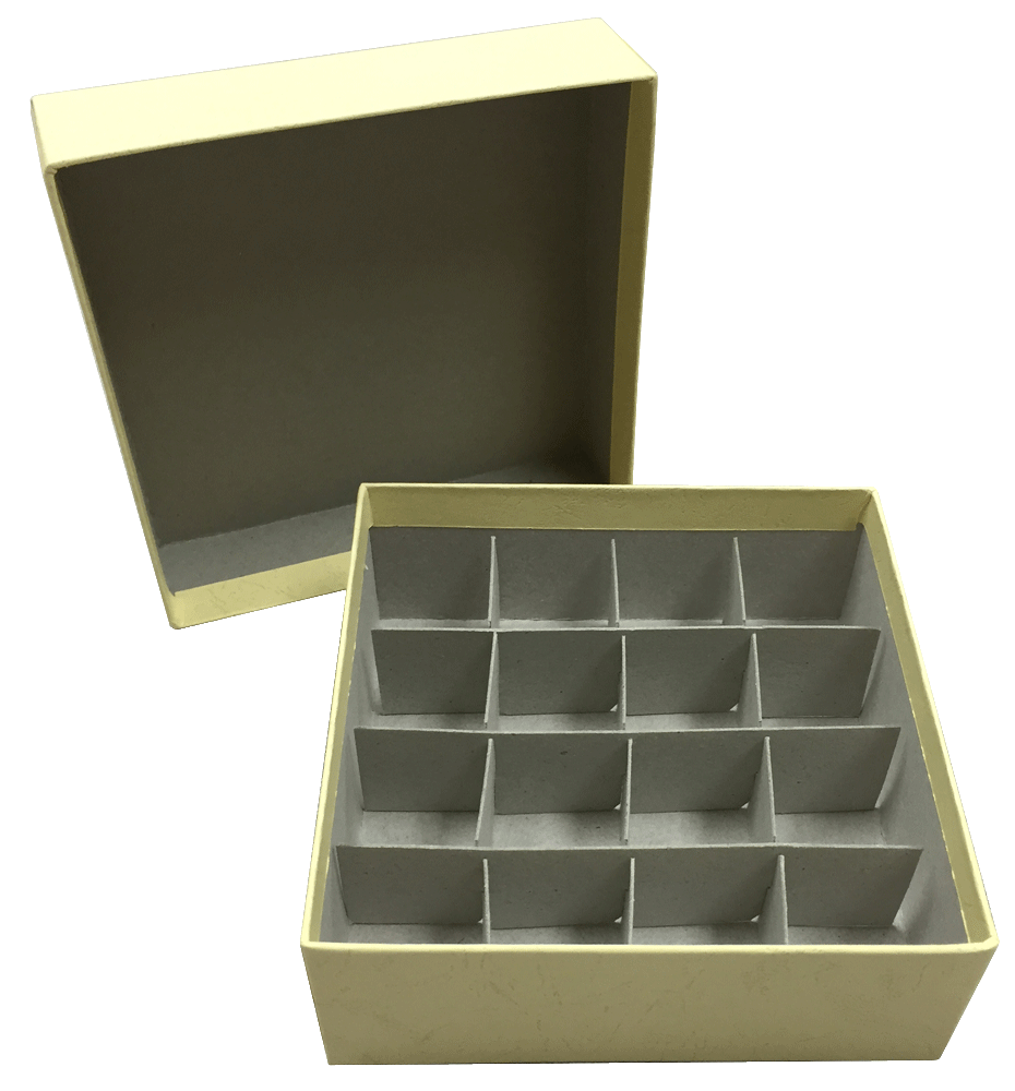 Standard Yellow 2" Fiberboard Boxes With 16 Cell Dividers (Qty of 50)