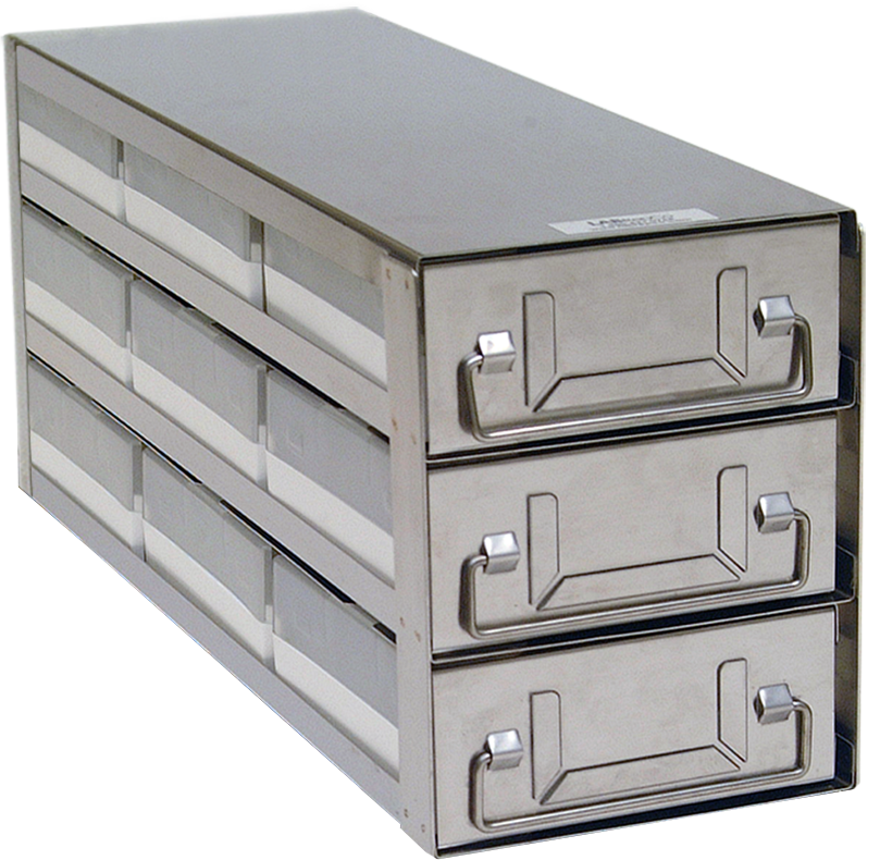 Upright Freezer Drawer Rack w/ 2" Polycarbonate Boxes & 81 Cell