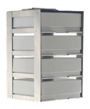 Vertical Rack with 2 inch Fiberboard Boxes and 100 Cell Dividers - 4 Boxes High