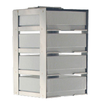 Vertical Rack with 2 inch Fiberboard Boxes and 81 Cell Dividers - 4 Boxes High