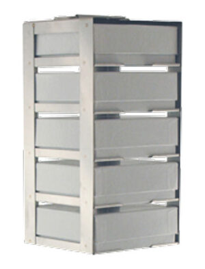 Vertical Rack for Standard 2 inch Boxes with 81 cell dividers - 5 Boxes High