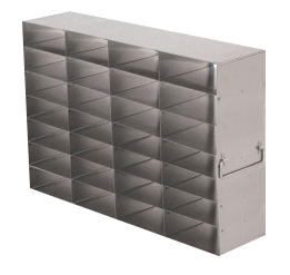 The UF-472 standard upright freezer racks for storage of 2 inch boxes, features a 4 boxes deep by 7 boxes high configuration for a total storage of 28 boxes per rack. These upright freezer racks are built with a durable, corrosion resistant stainless steel.