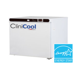 labrepco CliniCool Silver Series 1 Cu. Ft. Benchtop Medical Freezer for Vaccine Storage Auto Defrost cycle with energy star certified logo