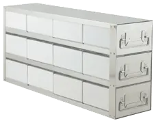 Upright Freezer Drawer Rack w 3″ Fiberboard Boxes and 100 Cell Dividers- 4 Boxes Deep x 3 Boxes High