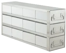 Upright Freezer Drawer Rack w 3″ Fiberboard Boxes and 81 Cell Dividers- 4 Boxes Deep x 3 Boxes High
