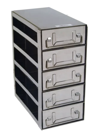 Upright Freezer Rack with Drawers for Standard 2″ Boxes- Rack Only (2 Boxes Deep x 5 Boxes High)