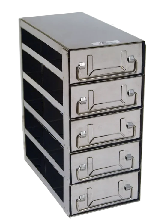 Upright Freezer Rack with Drawers for Standard 2″ Boxes- Rack Only (2 Boxes Deep x 5 Boxes High)