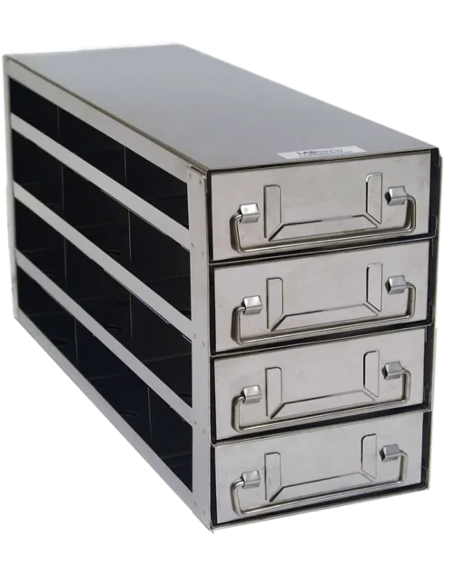 Upright Freezer Rack with Drawers for Standard 2″ Boxes- Rack Only (3 Boxes Deep x 4 Boxes High)