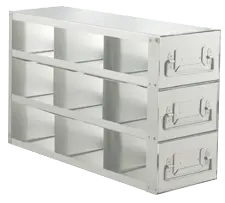 Upright Freezer Rack with Drawers for Standard 3″ Boxes- Rack Only- 3 Boxes Deep x 3 Boxes High