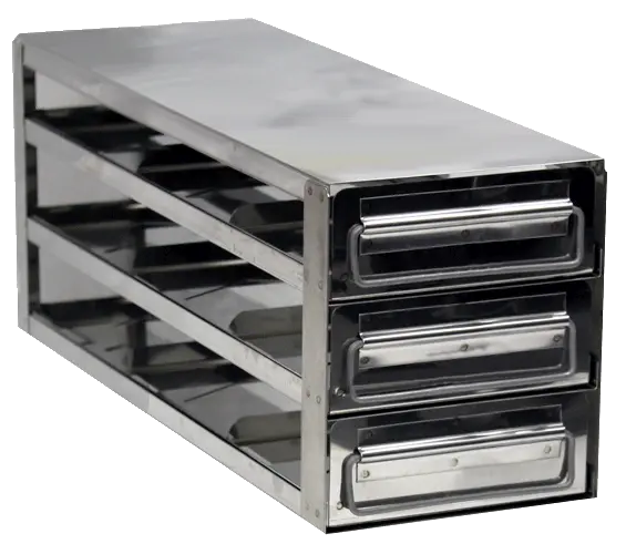Value Series Upright Freezer Rack with Drawers for Standard 2″ Boxes- Rack Only (3 Boxes Deep x 3 Boxes High)