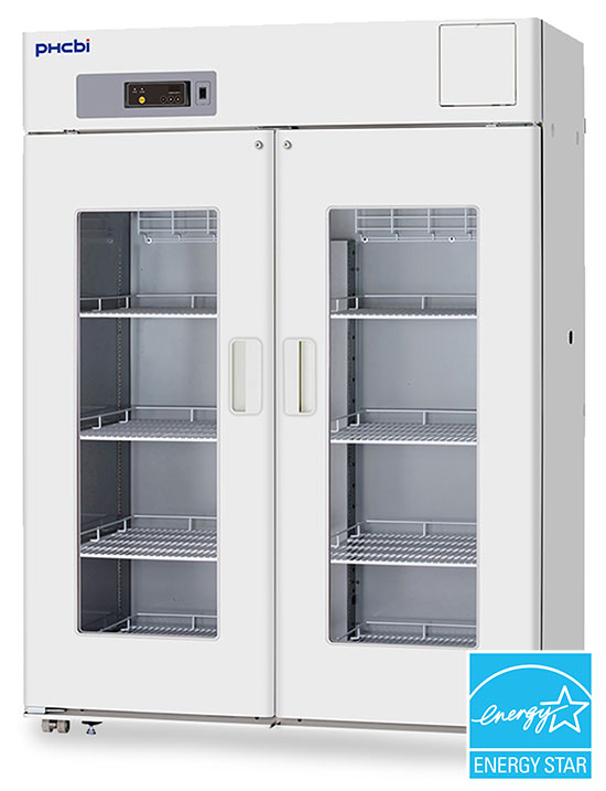 PHCbi formerly Panasonic MPR Series 48 Cu. Ft. Laboratory Refrigerator Hinged Glass Door with shelves