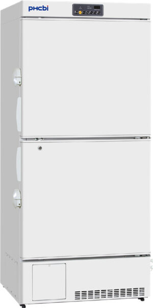 a PHCbi brand (Panasonic) 16.9 Cu. Ft. Manual Defrost Biomedical Freezer for -40°C temperatures with a Dual Chamber