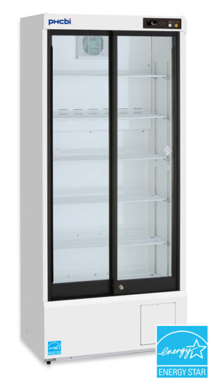 PHCbi MPR-S300H-PA model biomedical refrigerator with glass doors and energy star certified