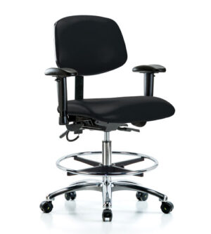Chrome Casters LabTech Seating LT40822 Class 10 Clean Room Vinyl Desk Height Chair Medium Back Chrome Base Orange 