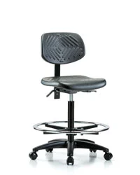 Polyurethane Chair | High Bench Height with Chrome Foot Ring & Casters | Black