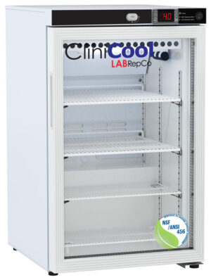CliniCool Silver Series PRIME 2.5 Cu. Ft. NSF Certified Undercounter Pharmacy Vaccine Refrigerator Freestanding Glass Door