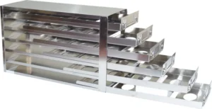 Upright Freezer Rack with Drawers for Standard 3″ Boxes Top-Loading Rack Rack Only 4 Boxes Deep x 4 Boxes High