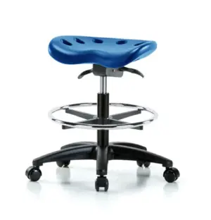 Polyurethane Tractor Sit-Stand Stool | Medium Bench Height w/ Chrome Foot Ring & Casters in Blue Polyurethane