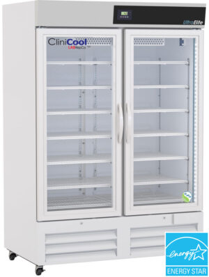 Labrepco brand CliniCool© Ultra Elite Series 49 Cu. Ft. NSF Certified Pharmacy/Vaccine Refrigerator with Hinged Glass Doors and energy star certification