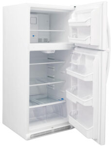 dual temperature refrigerator freezer combination unit with doors open