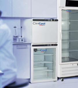 labrepco clinicool series medical grade Refrigerator Freezer Stacked Combo unit in a medical facility